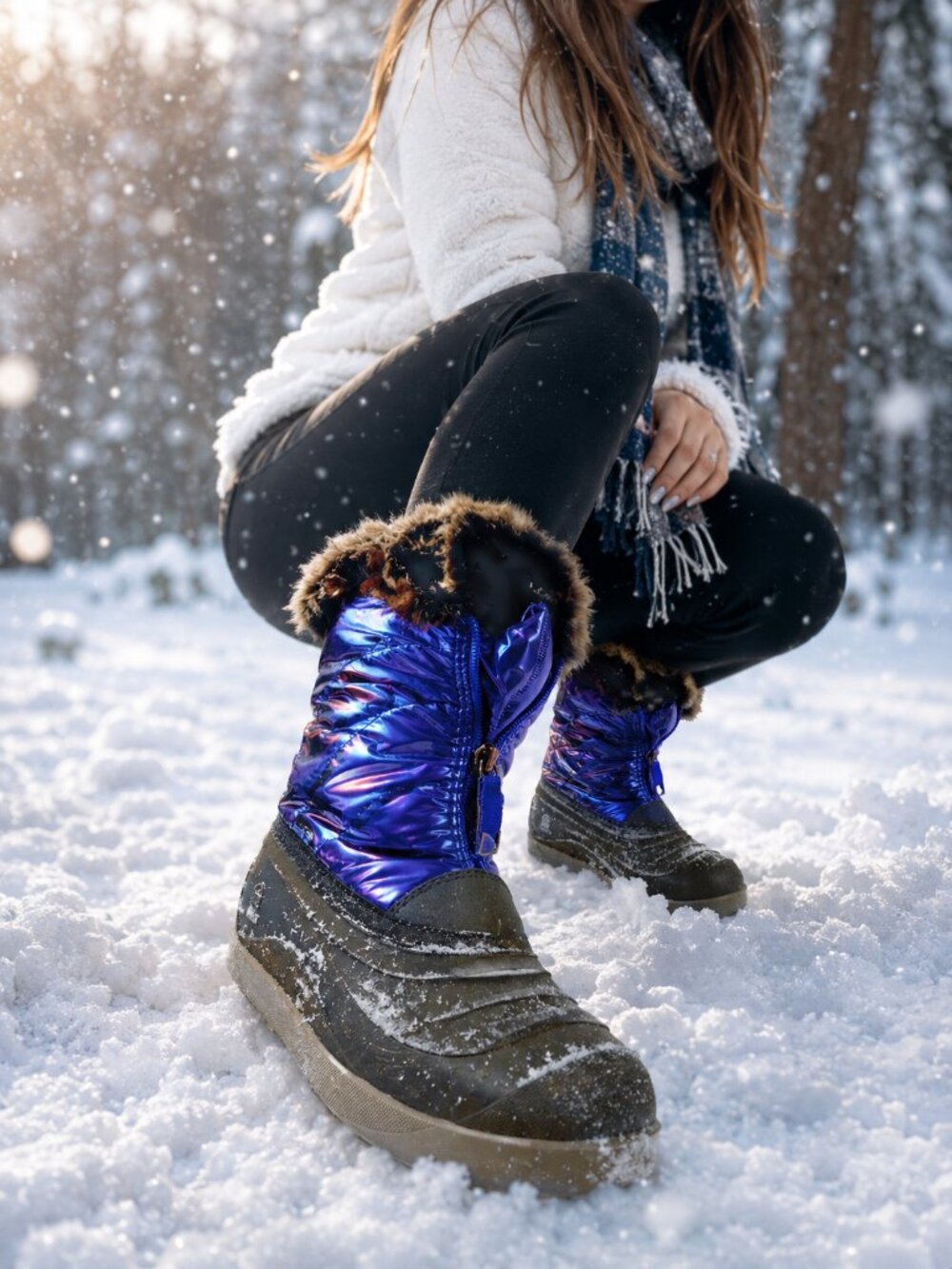 Kamik Girls Waterproof Winter Snow Boots Size 5 Purple Fur Lined Rain Boots
